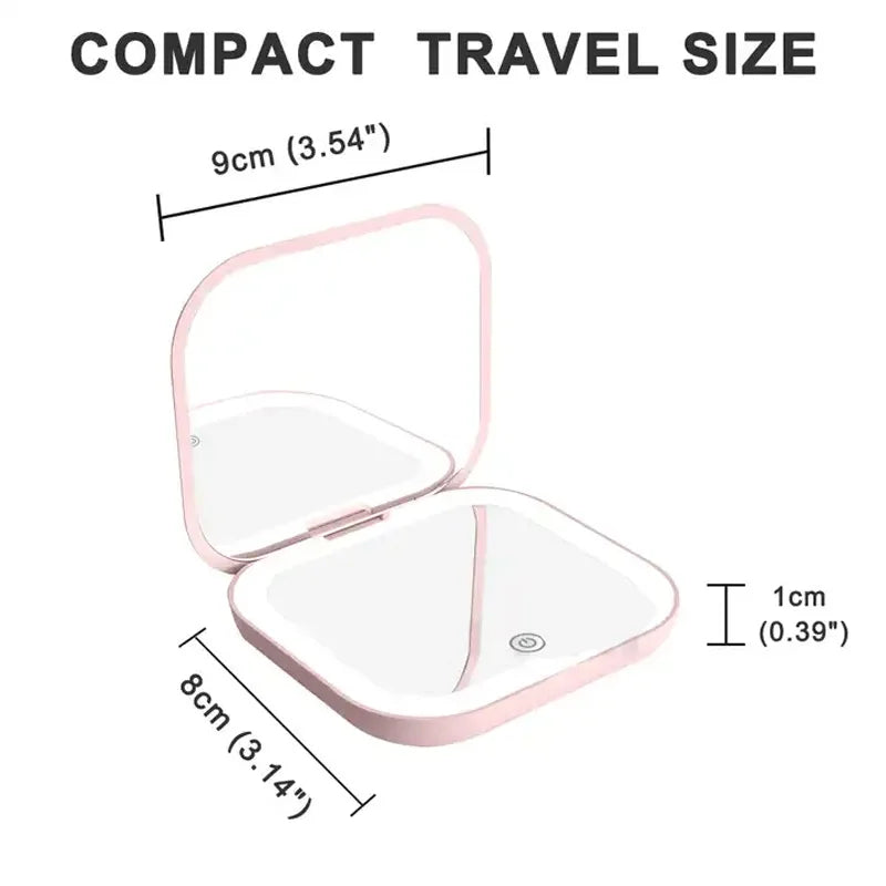 Mini Lighted Travel Mirror – 2X Magnifying