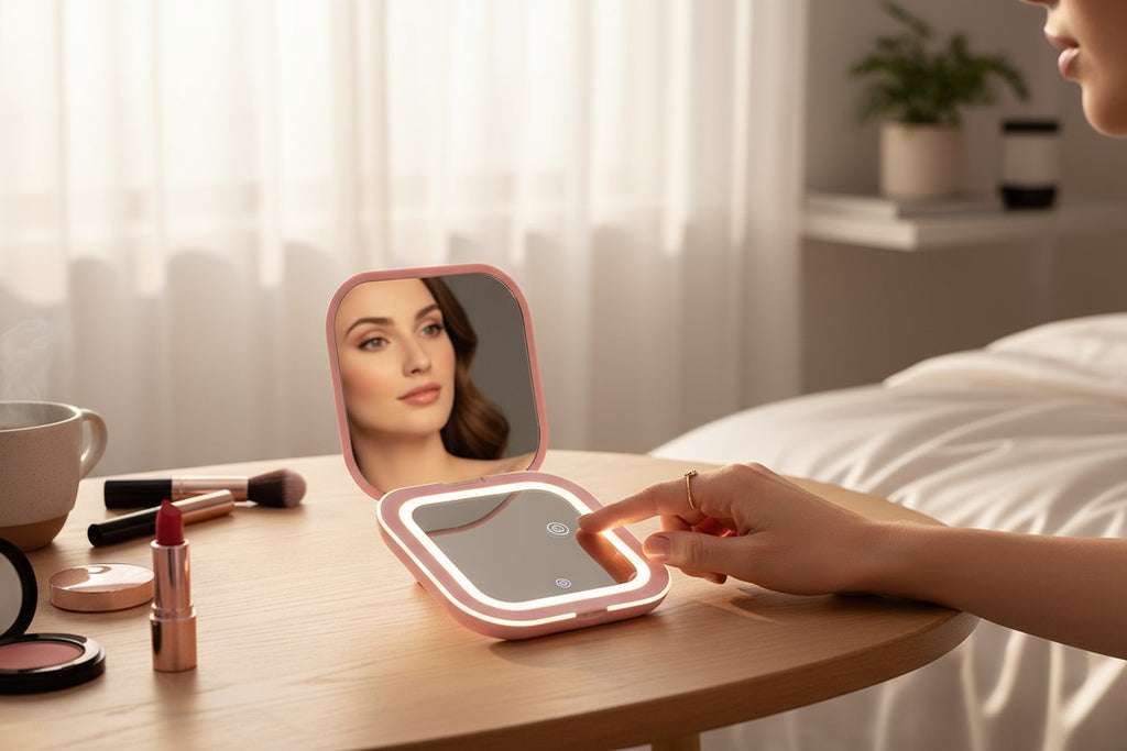 Mini Lighted Travel Mirror – 2X Magnifying